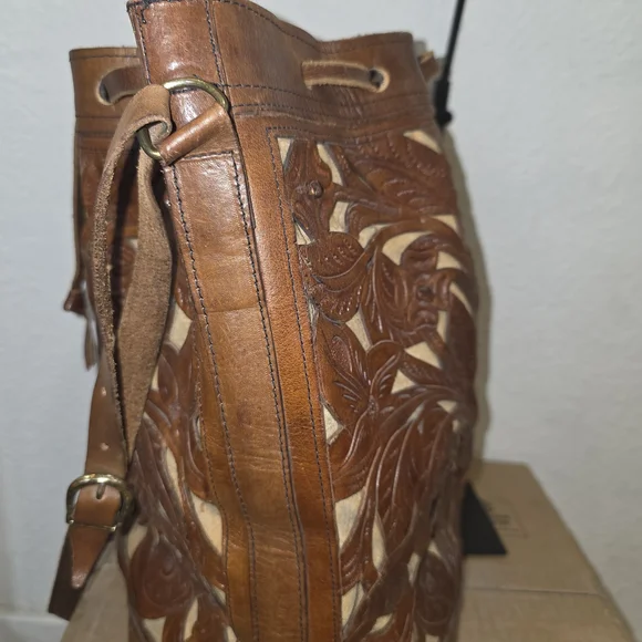 Vintage Brown Leather Cutout Shoulder Bag Vintage Mexican Artisan Leather Work - Picture 5 of 9